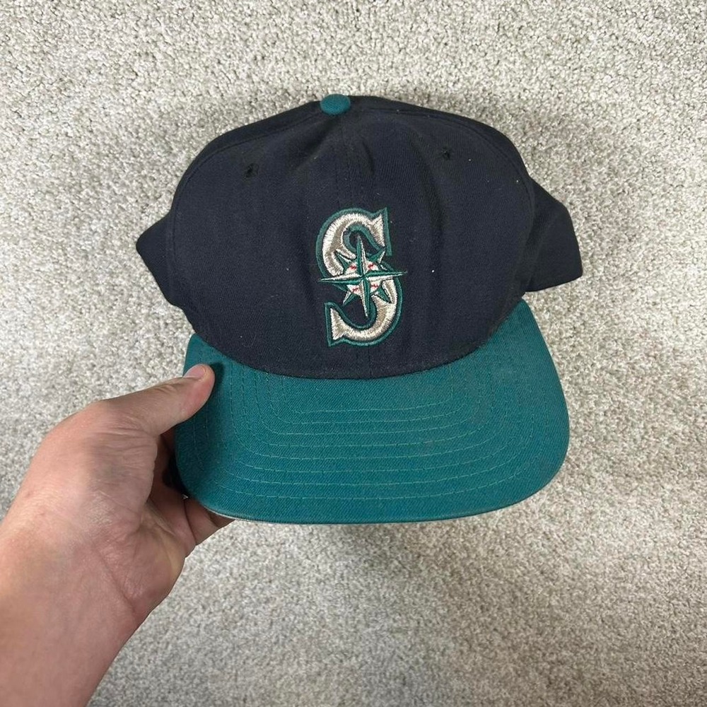 Vintage 90s Seattle Mariners plain logo wool new era SnapBack hat cap